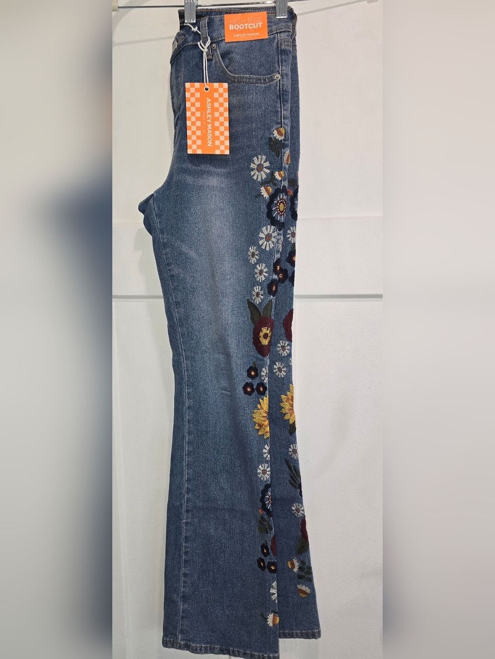 Ashley Mason Denim Bootcut Jeans with Floral Embroidery
